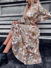 Women's Dresses Printed V-Neck Tie Long Sleeve Dress